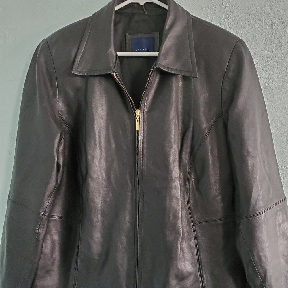 Venezia Black Soft Leather Jacket Size 2X